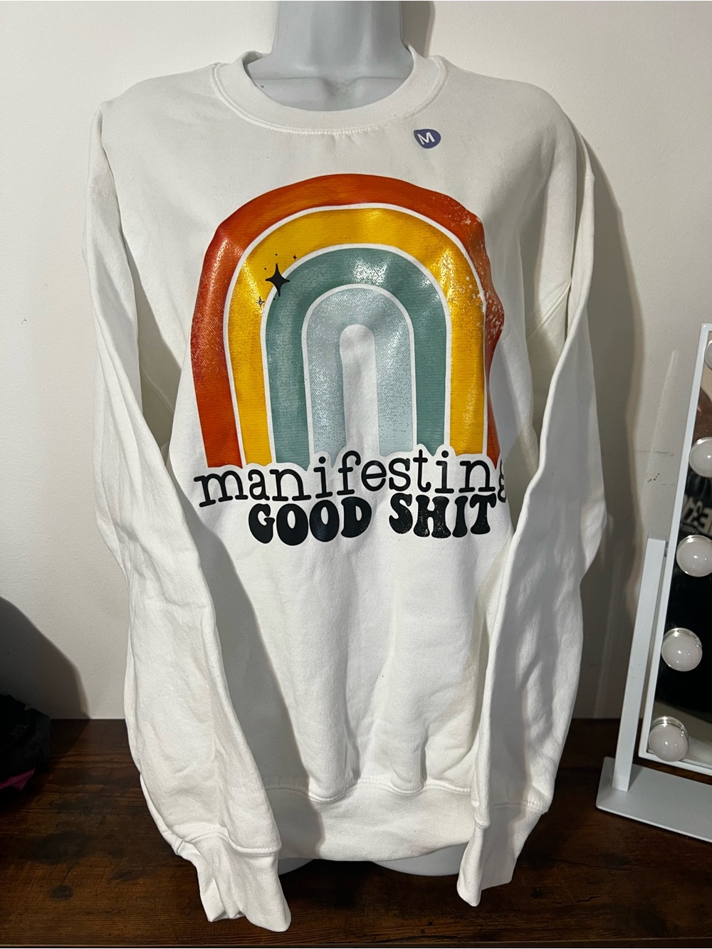 Manifesting Good Shit Graphic Crewneck Sweatshirt - White